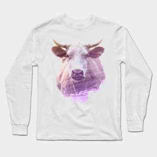 Cow Superimposed Watercolor Long Sleeve T-Shirt